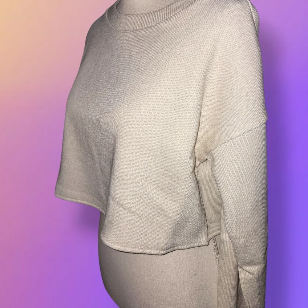 Choosy Elsa Cream Cropped Slouchy Slit Bell Sleeve Boxy Sweater